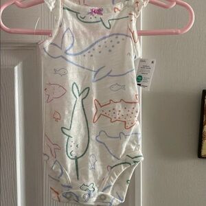 Carter's White and Blue Bodysuit with Sea Creature Print